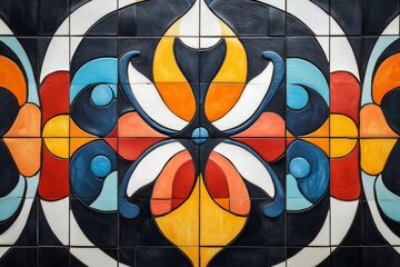 Fototapeta premium Vibrant ceramic tiles create a captivating floral design, adding artistic flair to a building's exterior