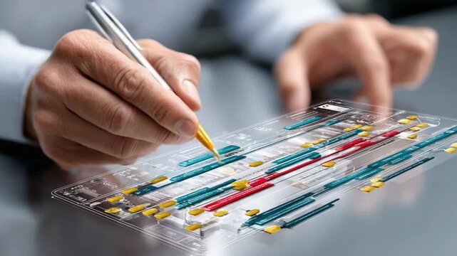 Circuit Design: A skilled engineer meticulously works on a complex circuit board, fine-tuning the intricate electrical pathways with a precision pen. A visual symphony of technology, innovation.