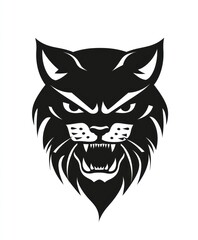 Black and white stylized illustration of a ferocious feline head