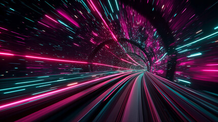 Neon Warp Tunnel &ndash; Sci-Fi Speed Portal in Pink and Cyan Light