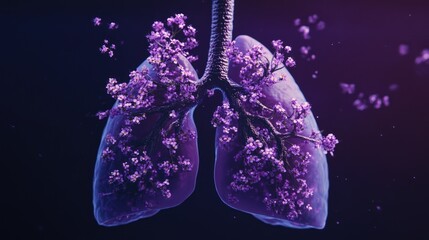 Lungs adorned with purple flowers