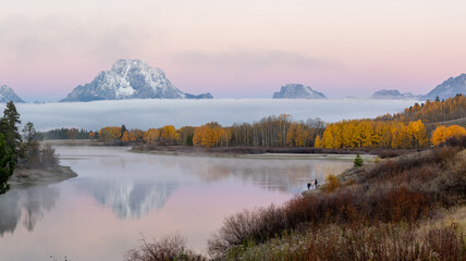 Mount Moran viewed at Oxbow Bend before at dawn