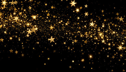 Golden Stars Glitter on Black Background
