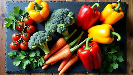 Fresh Vegetables Arranged on Dark Slate Board