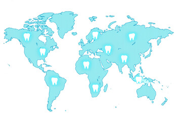 Fototapeta premium World map showing teeth icons representing global dental health and hygiene