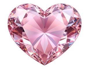 Top-Down View of Heart-Shaped Pink Diamond with Subtle Shadows, PNG Cutout
