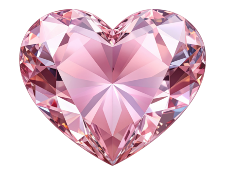Top-Down View of Heart-Shaped Pink Diamond with Subtle Shadows, PNG Cutout