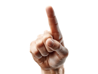 Human hand pointing upwards index finger against black background image, Isolated, Transparent Png