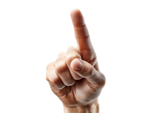 Human hand pointing upwards index finger against black background image, Isolated, Transparent Png