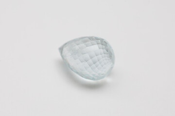 Light Blue Aquamarine Drop Gemstone on White Background


