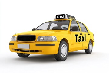 Obraz premium Taxi realistic isolated on white background. Yellow Taxi Car. Taxi Vehicle icon. City Transport Car. Classic Urban Taxi. Realistic Cab Car on white. Taxi Design Element. Taxi Car isolated on white.