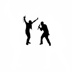 Obraz premium Silhouette of person holding microphone in aggressive stance on white background