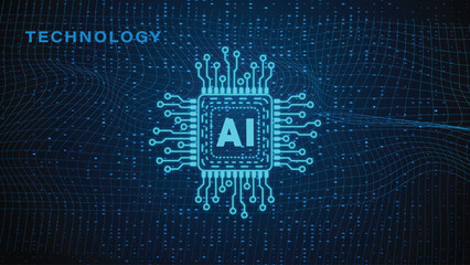 Artificial Intelligence (AI) Microchip on Futuristic Technology Background