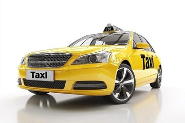 Taxi realistic isolated on white background. Yellow Taxi Car. Taxi Vehicle icon. City Transport Car. Classic Urban Taxi. Realistic Cab Car on white. Taxi Design Element. Taxi Car isolated on white.