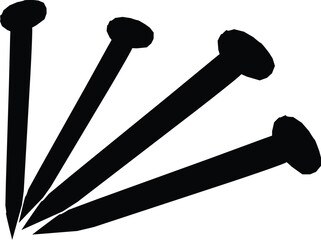 Black color various screws vector with transparent background, various  silhouette nails  various line art vector illustration set
