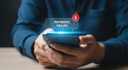 Payment Error Concept Man Holding Smartphone with Notification of Failed Transaction, Representing Online Payment Issues