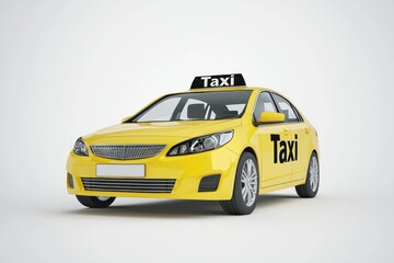 Fototapeta premium Taxi realistic isolated on white background. Yellow Taxi Car. Taxi Vehicle icon. City Transport Car. Classic Urban Taxi. Realistic Cab Car on white. Taxi Design Element. Taxi Car isolated on white.