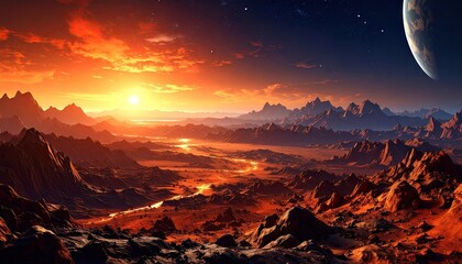 Stunning alien landscape at sunrise