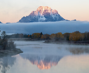 Mount Moran viewed at Oxbow Bend before at dawn