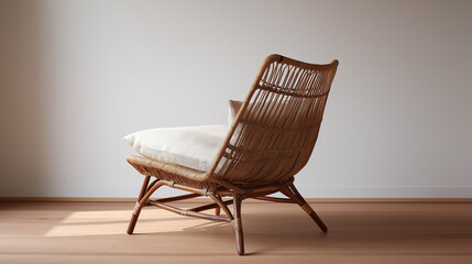 Fototapeta premium Serene Rattan Chair: Minimalist Home Decor