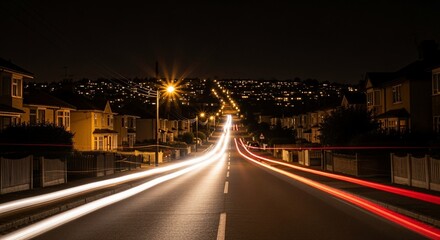Night Street with Car Light Trails