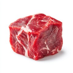 Fototapeta premium Raw Chuck Steak Cube Isolated on White Background: Fresh Red Meat with Marbling, Ready for Cooking, Culinary Ingredient, High-Protein Food Source