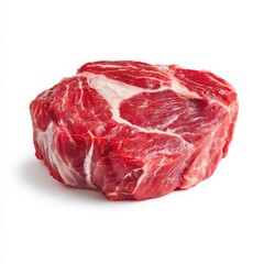 Fototapeta premium Fresh Raw Chuck Roast Beef Isolated on White Background, Close-up of Red Meat with Fat Marbling, Ready for Cooking or Grilling, High-Quality Protein Source