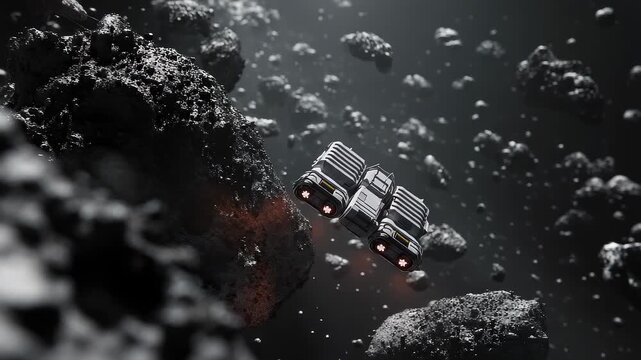 Interstellar Spaceship's Journey Through Asteroid Field