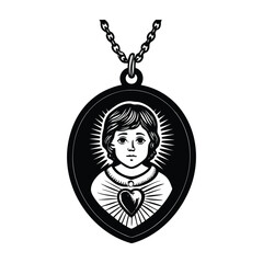 Sacred Heart Child Pendant Necklace Vintage Design
