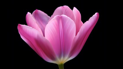 Fototapeta premium Close-up of a Delicate Pink Tulip Blossom on Black Background