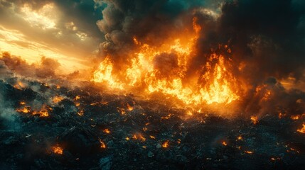 Fototapeta premium Massive wildfire engulfing landscape