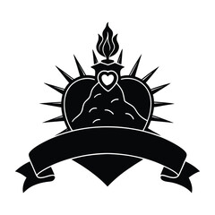 Sacred Heart Tattoo Design with Flame and Banner