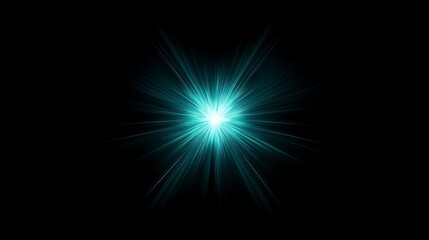 Fototapeta premium Teal light burst radiating from central point on black background.