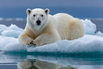 Majestic Polar Bear Resting on Ice Floe in Arctic Waters