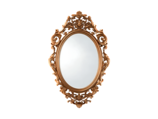 Ornate oval mirror with intricate golden decorative frame image, Isolated, Transparent Png