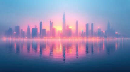 Fototapeta premium Misty city skyline at dawn