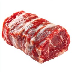 Fototapeta premium Raw Chuck Roast Beef Isolated on White Background, Fresh Red Meat with Marbling, Ready for Cooking, Perfect for Slow Cooking and Braising