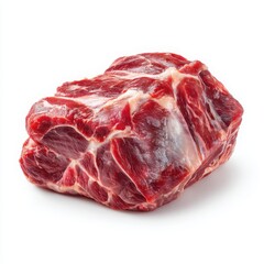 Obraz premium Fresh Raw Pork Shoulder Butt Isolated on White Background, Perfect for Slow Cooking, Pulled Pork, and BBQ, High Quality Meat Cut with Marbling
