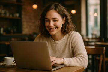 Embracing the digital world with joy in a cozy caf&eacute; setting