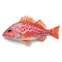 Fototapeta premium Fresh Red Rockfish Isolated on White Background, Vibrant Seafood Still Life, Culinary Ingredient, Healthy Eating, High Resolution