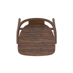 Top view of a modern wooden dining chair, 3d render, isolated on transparent background.