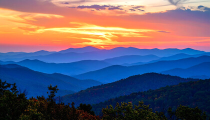 Obraz premium Vibrant Sunset Over Blue Ridge Mountains