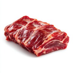 Obraz premium Fresh Raw Beef Short Ribs Isolated on White Background, Close-up of Marbled Meat for Grilling and BBQ, Premium Quality Cut, Butcher Shop Selection