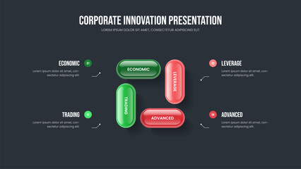 Market Analysis Four Step Diagram Presentation Layout. Product Growth 4 Element Infographic Slideshow Design. Creative Overview Frame Template Vector Illustration.