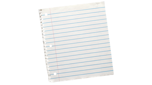 Loose Leaf Lined Paper – Notebook Pages Isolated on Transparent Background