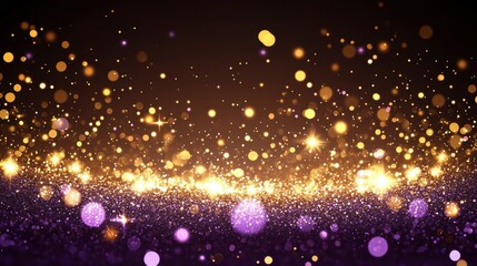 Obraz premium Sparkling gold and purple glitter background with bokeh lights.