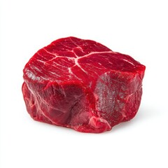 Fototapeta premium Fresh Raw Beef Filet Mignon Steak Isolated on White Background, Premium Cut of Red Meat with Marbling, Ready for Cooking, Gourmet Food Photography