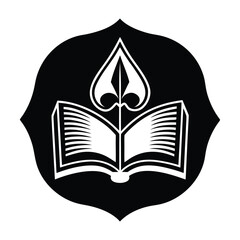 Open Book with Leaf Design Emblem Knowledge Education Symbol