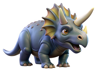 Fototapeta premium Cute cartoon triceratops dinosaur with three horns isolated on transparent background