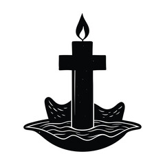 Lit Candle Cross in Water Religious Symbol Faith Hope
